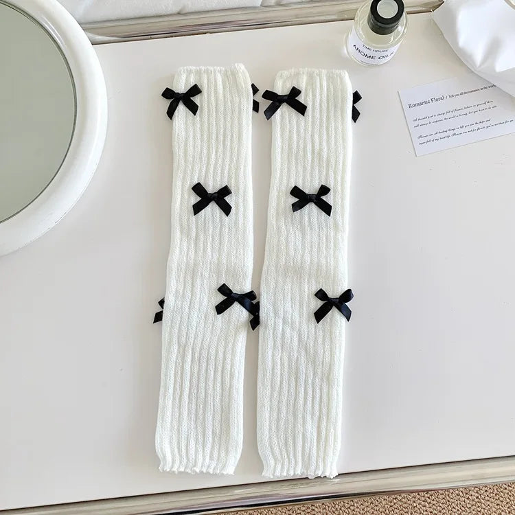 Territory New Japanese Bow JK Knitted Leg Socks Wool Pile Socks Leg Warmer Y2k Punk Harajuku Leg Cover Pile Socks Korean Leg Socks