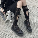 Territory Jk Lace Mesh Stockings Tie Fishnet Stockings Irregular Calf Socks Japanese Women's Middle Tube Socks Straps Sexy Long Thin Socks