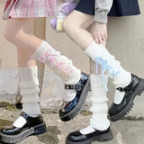 Territory JK Candy Color Bow Leggings Women Girls Gothic Plaid Ribbon Strap Long Socks Lolita Knitted Cuffs Ankle Leg Warmer Stockings