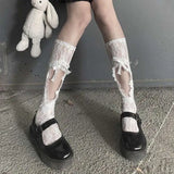 Territory Jk Lace Mesh Stockings Tie Fishnet Stockings Irregular Calf Socks Japanese Women's Middle Tube Socks Straps Sexy Long Thin Socks