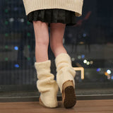 Territory New Japanese Wool Leg Warmers Cashmere Winter Warm Plush Knitted Boots Cover Socks Korea Women Leg Socks Y2K Lolita Accessories