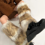 Territory Punk Faux Fur Leg Warmers Vintage Imitation Retro Modern Y2k Winter Warm Boots Cover Socks Harajuku Jk Knee-length Party Sock