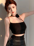 Territory Black Backless Sexy Fashion Tops Women Strappy Vintage Designer Slim Sling Female Hang Neck Elegant Casual Tops Autumn New