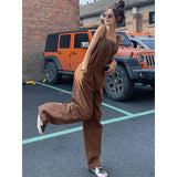 Territory Denim Overalls Women Streetwear Casual Jumpsuits Vintage Korean Wide Leg Suspender Pants Loose Straight Jeans Trousers New