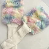 Territory Cute Colorful Rainbow Leg Warmer Plush Imitation Fur Japanese Women Knitted Over Knee Tube  Winter Warm Long Leg Cover Socks