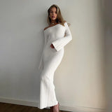 Territory Off Shoulder Flare Sleeve Long Dresses Women Black White Knitted Elegant Evening Dress Fall Y2K Clothes 2024