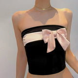 Territory Bow Strapless Tight Crop Top Streetwear Y2k Clothes Summer 2024 Girly Coqqutte Tube Tops Korean Style