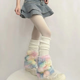 Territory Cute Colorful Rainbow Leg Warmer Plush Imitation Fur Japanese Women Knitted Over Knee Tube  Winter Warm Long Leg Cover Socks