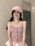 Territory Button Striped Crop Top Korean Vintage Women Slim Chic Kawaii Tanks Y2k Aesthetic Harajuku Streetwear Camisoles