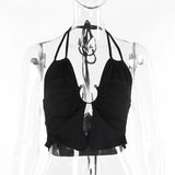 Territory Metal Ring Hollow Out Lace Up Halter Tops For Women 2024 Summer Sexy Crop Top Streetwear Tanks & Camis Clubwear