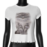 Territory Animal Printed White Graphic Tees Street Wear Going Out Tops Y2k Fashion T Shirt Women 2024 Summer Clothing