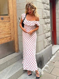 Territory  Polka Dot Ruffles Bandage Maxi Dress Women Off Shoulder Slim Elegant Party Dress Summer Beach Holiday Sundresses