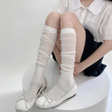 Territory Black Silver Thin Breathable Thigh High Socks Stockings Women Long Socks Stockings School Girls Knee High Sock JK Japanese Style