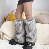 Territory New Punk Furry Fur Leg Warmers Y2k Girl Winter Warm JK Furry Boots Imitation Wool Socks Gothic Jk Knee-length Hiphop Stockings