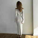 Territory Off Shoulder Flare Sleeve Long Dresses Women Black White Knitted Elegant Evening Dress Fall Y2K Clothes 2024