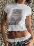 Territory Animal Printed White Graphic Tees Street Wear Going Out Tops Y2k Fashion T Shirt Women 2024 Summer Clothing