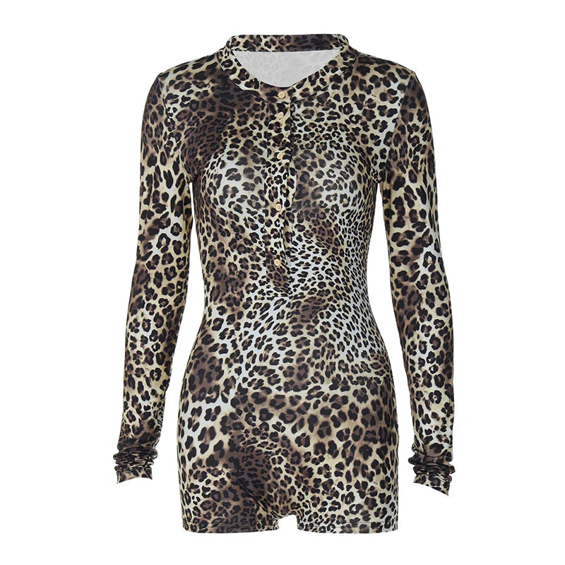 Territory Leopard Print Playsuit Long Sleeve Romper Sexy Outfits One Piece Jumpsuit Fall 2024 Fashion Women Y2K Clothing