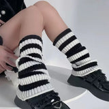 Territory Black White Leg Warmers Boot Cuffs Women Knit Socks Harajuku Japanese Long Warmer Punk Cable Socks Striped Flared Lolita Socks