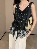 Territory Black Tank Tops Women Florals Vintage Sexy Slim Summer Chic Outwear New Casual Office Lady Daily Loose Blusas