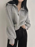 Territory Chic Women OL Sweatshirts Solid Loose New Casual Normcore Office Lady High Street Full Sleeve Lapel Spring Tops