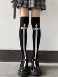 Territory 1 pair of cross long tube JK socks printed knee length socks velvet material performance Cos stockings Lolita stockings