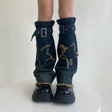 Territory Punk Gothic Cross Denim Leg Warmers Harajuku Boot Cuffs Sock Y2K Star Strap Leg Covers Personalized Calf Socks Y2k Accessories