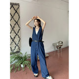 Territory Denim Overalls Women Streetwear Cargo Jumpsuits High Waist Sleeveless Wide Leg Suspender Pants Loose Casual Straight Jeans