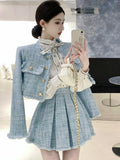 Territory High Quality Fashion Tassel Design Small Fragrance 2 Piece Sets Women Outfit Long Sleeve Short Jacket Coat + Pleated Skirt Suits