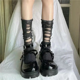 Territory Gothic Ripped Mid Tube Socks Hand Cut Pile Pile Socks Knitted Socks Y2k Hot GirlWomen Punk Harajuku Clothing Accessories