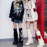 Territory Legwarmers Skeleton Japanese Jk Knitted Leg Warmer Red Heart Lolita Stockings Punk Harajuku Long Cable Knit Socks Flared Socks