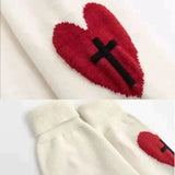 Territory Knit Socks Leg Warmer Japanese Jk Red Heart Cross Lolita Stockings Women Punk Harajuku Long Cable Knit Socks Flared Socks