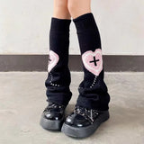 Territory Punk Leg Warmers Pink Love Cross Knitted Socks Double Sided AB Leg Socks Harajuku Y2K Gothic Hot Girl Women Wide JK Accessories