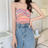 Territory Camisole Women Retro Striped Folds Fashion Leisure Cropped Slim Stretchy Summer Hot Sale Sexy Basic Sweet Sleeveless Soft Tops