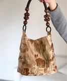 peopleterritory Simple Apricot Jacquard Original Design Canvas Satchel Handbag LY1757