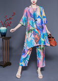 peopleterritory Simple Blue Oversized Tie Dye Side Open Linen Two Pieces Set Summer LC0404