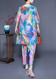 peopleterritory Simple Blue Oversized Tie Dye Side Open Linen Two Pieces Set Summer LY1134