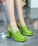 peopleterritory Simple Green Faux Leather Splicing Platform High Heels LY1754