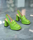 peopleterritory Simple Green Faux Leather Splicing Platform High Heels LY1754