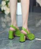 peopleterritory Simple Green Faux Leather Splicing Platform High Heels LY1754