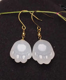 peopleterritory 14K Gold Jade Cat Paw Drop Earrings