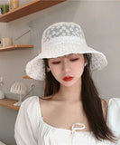 peopleterritory Simple White Daisy Lace Patchwork Embroideried Floppy Sun Hat LY523