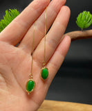 peopleterritory Skinny Green Sterling Silver Overgild Jade Tassel Drop Earrings GH1085