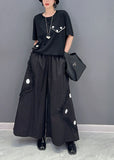 peopleterritory Style Black Ruffled Oversized Cotton Two Pieces Set Summer LY1575