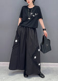 peopleterritory Style Black Ruffled Oversized Cotton Two Pieces Set Summer LY1575