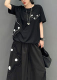 peopleterritory Style Black Ruffled Oversized Cotton Two Pieces Set Summer LY1575