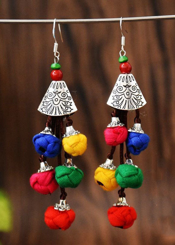 peopleterritory Style Multicolour Cotton Ball Silver Drop Earrings HE1001