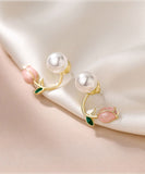 peopleterritory Style Pink Silver Overgild Pearl Oil Drip Hoop Earrings TW1045