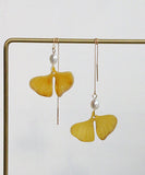 peopleterritory Stylish Yellow 14K Gold Pearl Ginkgo Leaf Tassel Drop Earrings GH1070