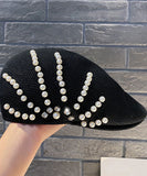 peopleterritory Summer Black Zircon Pearl Beret Hat LY549