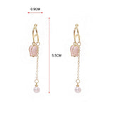 peopleterritory Pink tulip fringe long pearl earrings